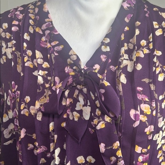 Lands' End Purple Floral Pulllover Pintuck Blouse w Tie Plus Size 18W - Picture 8 of 9